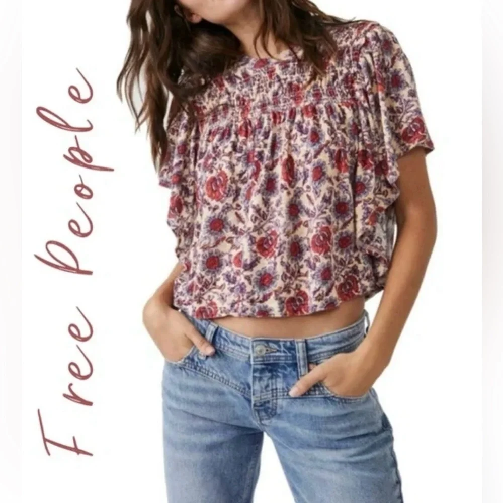 Free People Floral Ruffled Up Crop Top